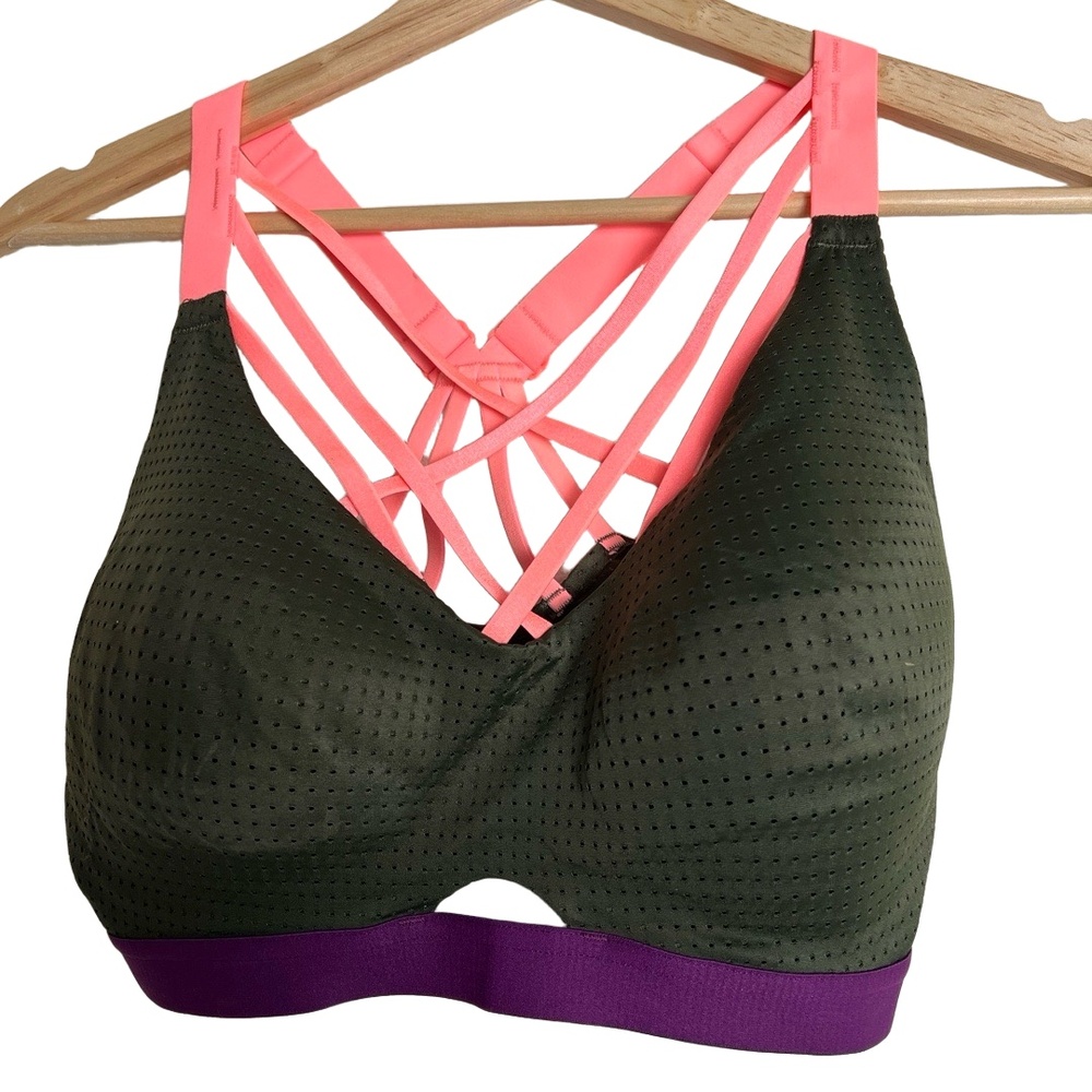 Victoria's Secret VSX Sport Bra Womens 42DD Olive Purple Coral Breathable Active - Picture 3 of 9